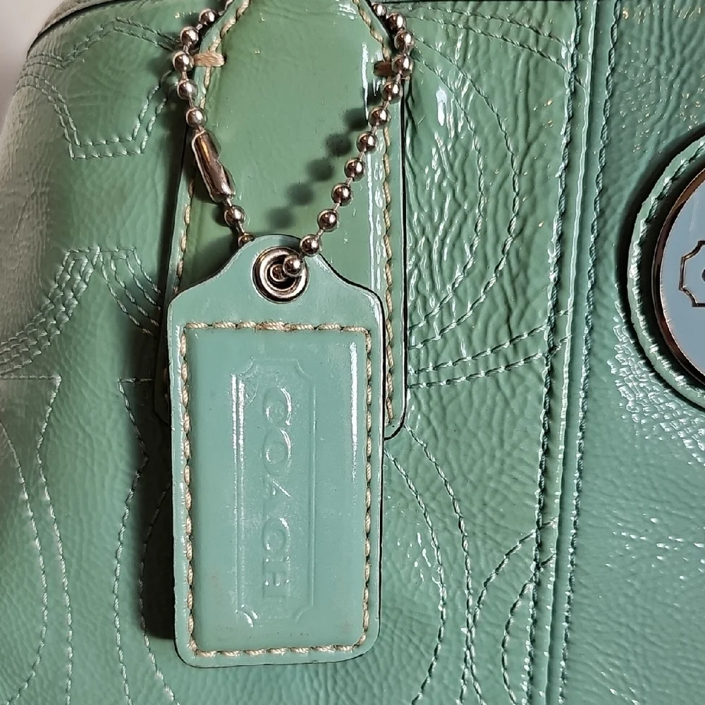 Coach 2011 F15658 Signature Stitched Patent Leather Framed Carryall Mint Green
